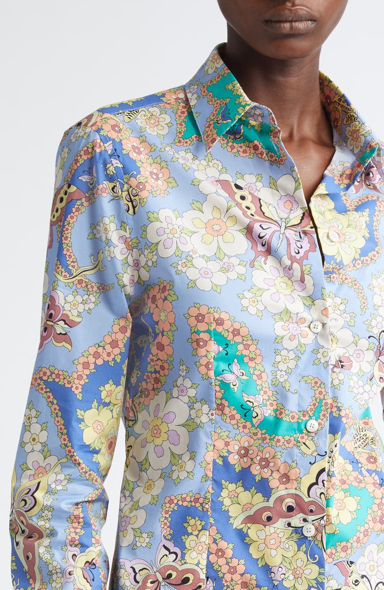 Etro Floral Paisley Stretch Poplin Button-Up Shirt, Alternate, color,