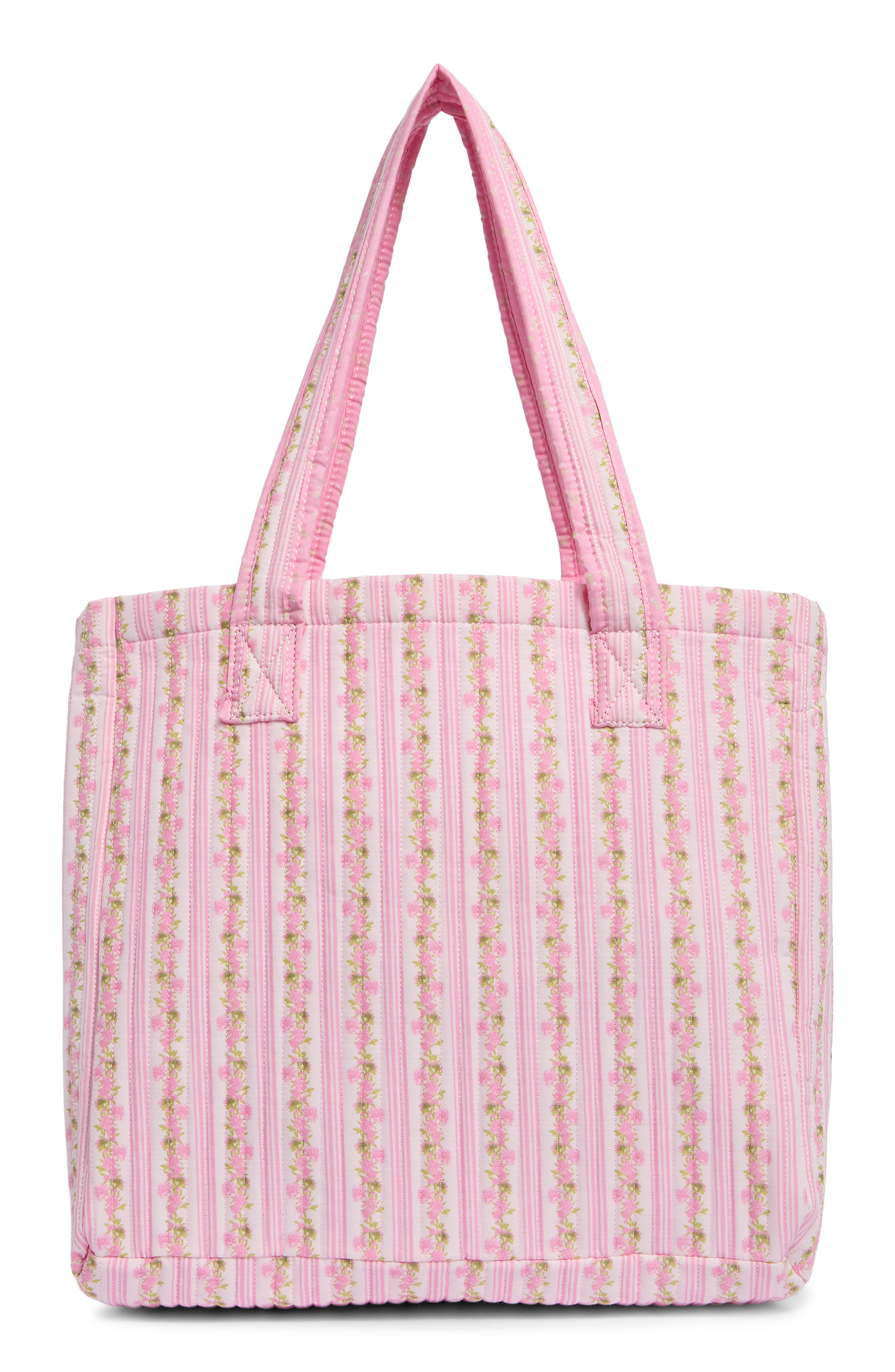 Madden Girl Floral Quilted Tote Bag with Pouch, Main, color, Pink Floral