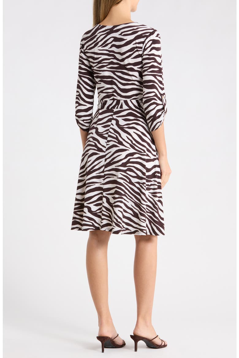 Faux Wrap Midi Dress, Alternate, color, WHITE BROWN ZEBRA