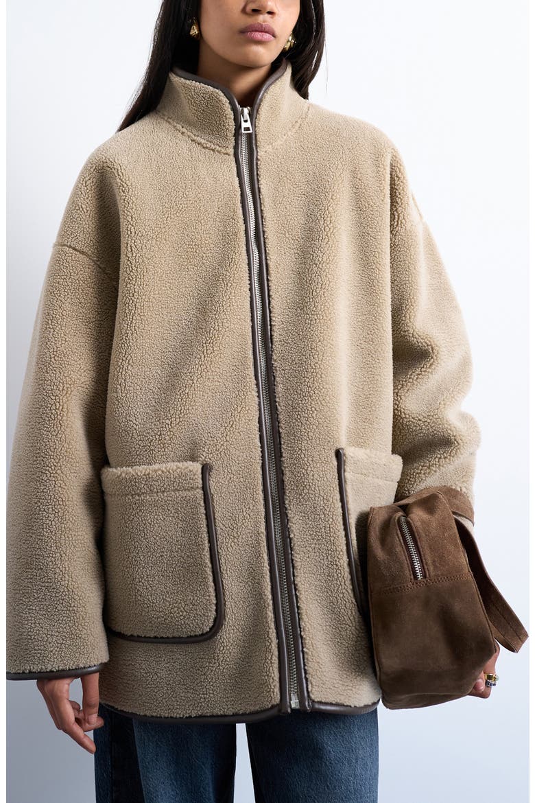 Longline Faux Shearling Jacket, Main, color, BROWN