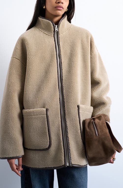 Topshop Longline High Neck Faux Shearling Jacket In Gray