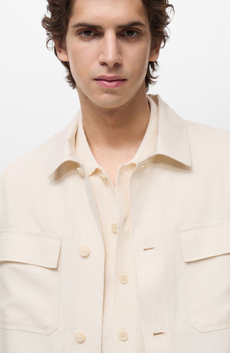 MANGO Camp Collar Lyocell & Linen Shirt-Jacket, Alternate, color, Ivory White