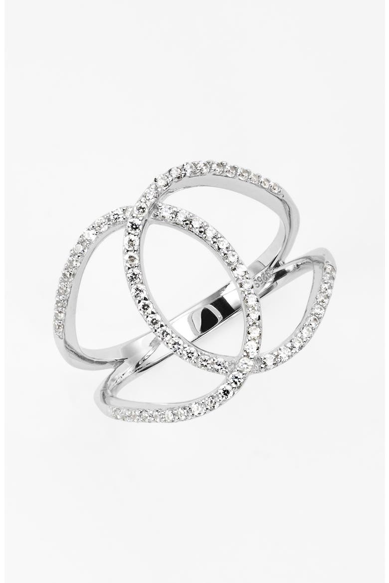 'Desi' Pavé Open Ring, Main, color, SILVER