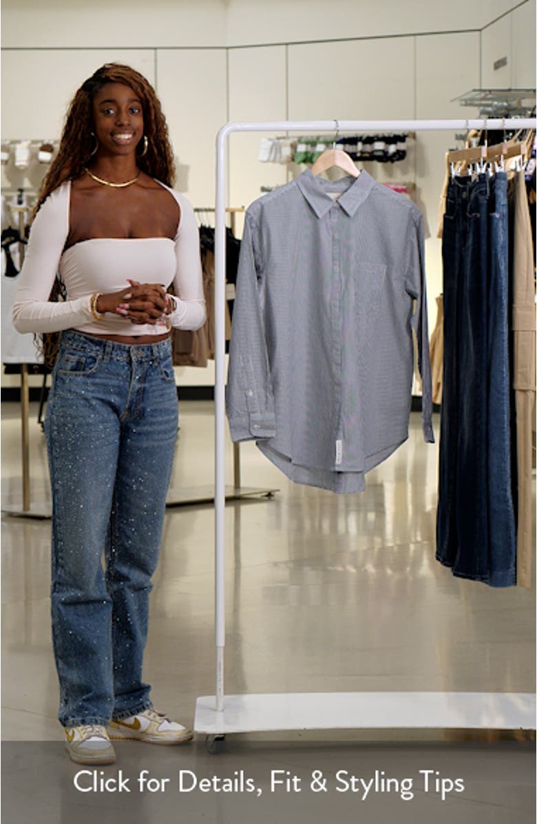 Stripe Oversize Button Back Cotton Button-Up Shirt, sales video thumbnail