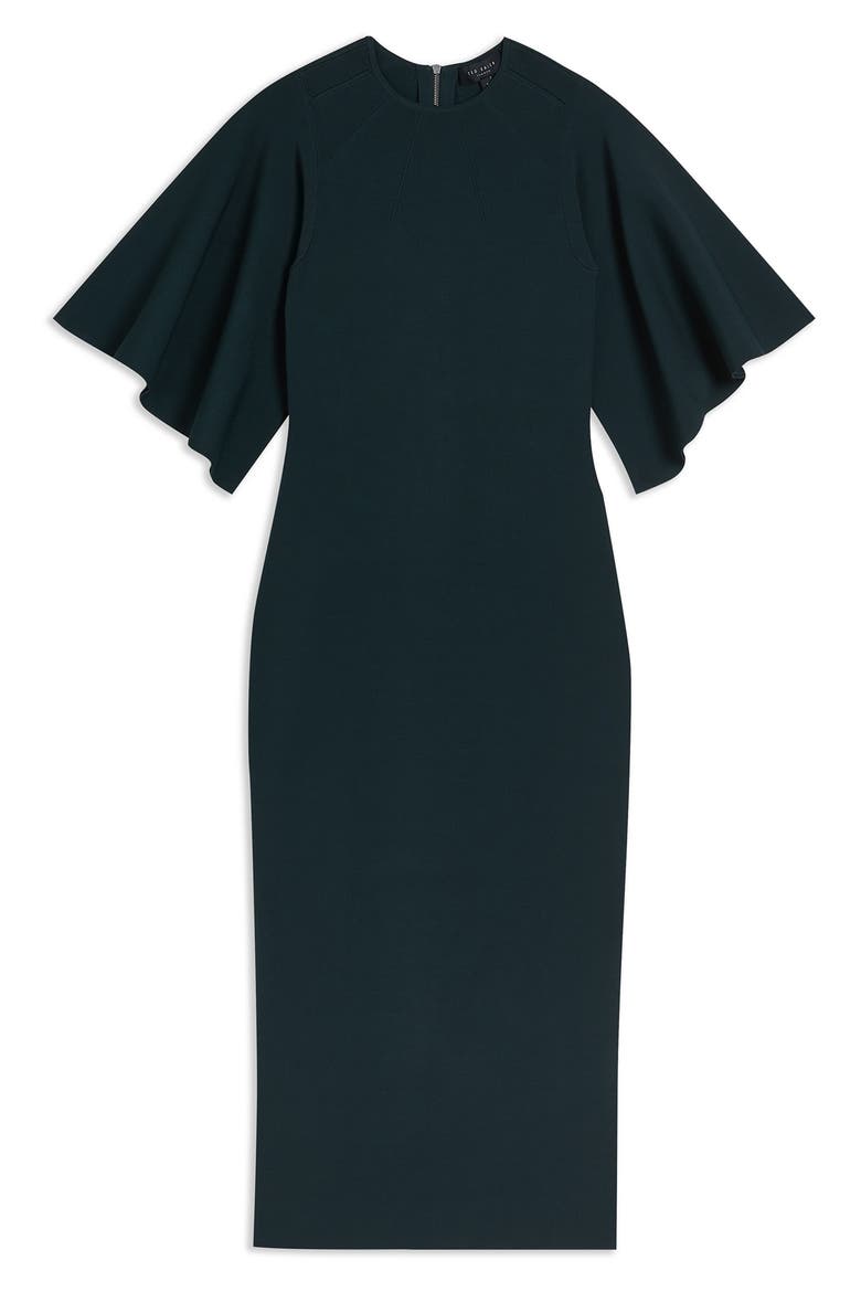 Lounia Fluted Sleeve Body-Con Sweater Dress, Alternate, color, DARK GREEN