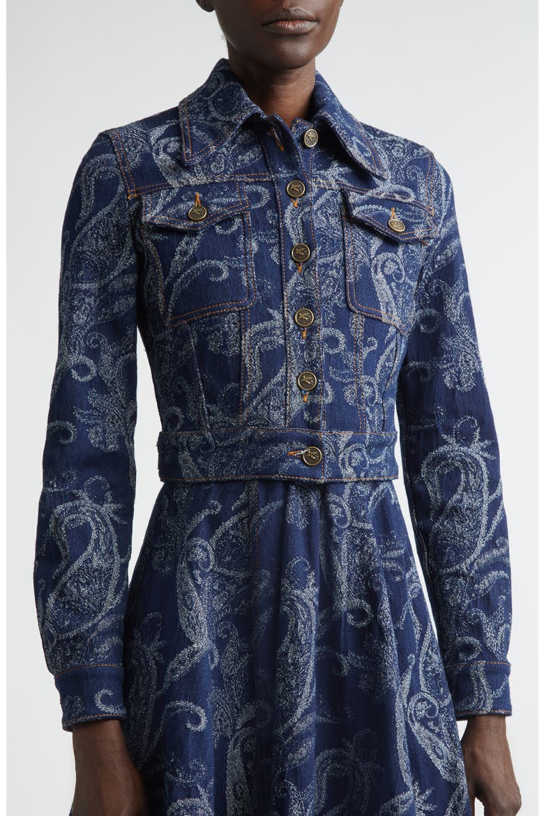Paisley Laser-Etched Denim Jacket, Alternate, color, DARK BLUE