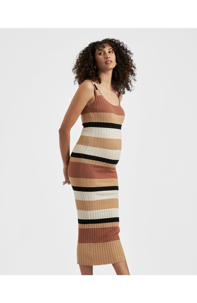 Ripe Maternity Sarah Stripe Knit Dress, Alternate, color, Amber / Natural / Black