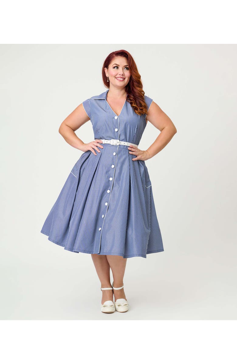 Unique Vintage Plus Size Shirt Swing Dress, Alternate, color, Blue & White Stripe