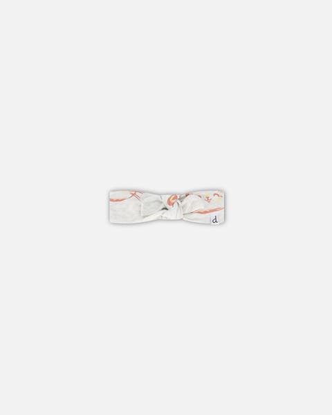 Baby Girl's Organic Cotton Headband Heather Beige With Printed Cat