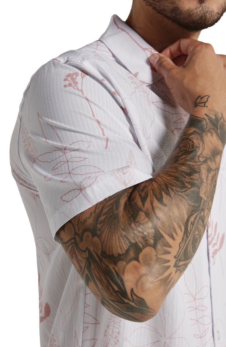 7 Diamonds Ciro Leaf Print Stretch Seersucker Camp Shirt, Alternate, color, 