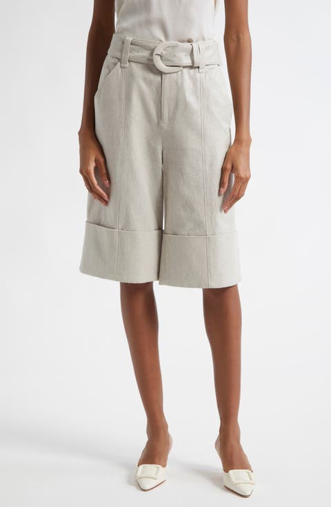 Vassi Belted Linen & Cotton Cuffed Shorts