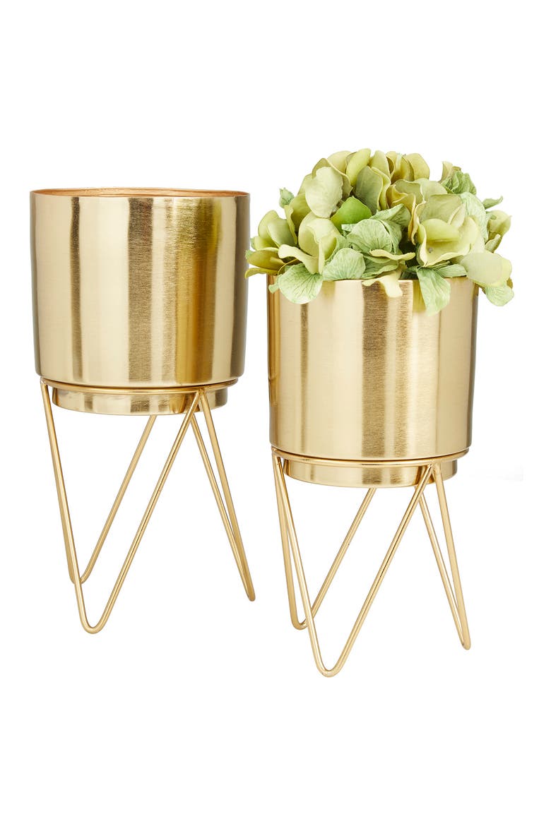 Goldtone Metal Modern Planter with Removable Stand - Set of 2, Alternate, color, GOLD