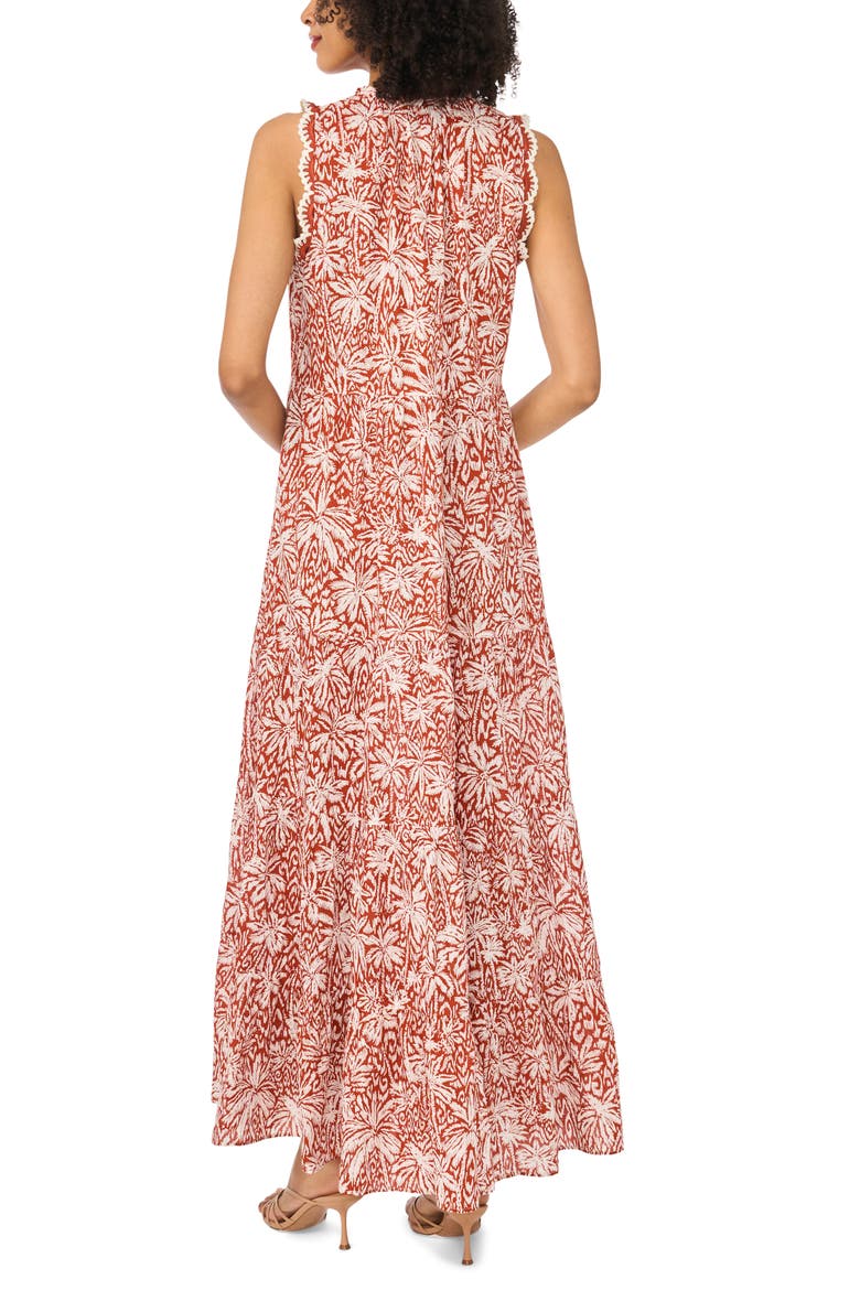 Tie Neck Tiered Cotton Maxi Dress, Alternate, color, RUST 242