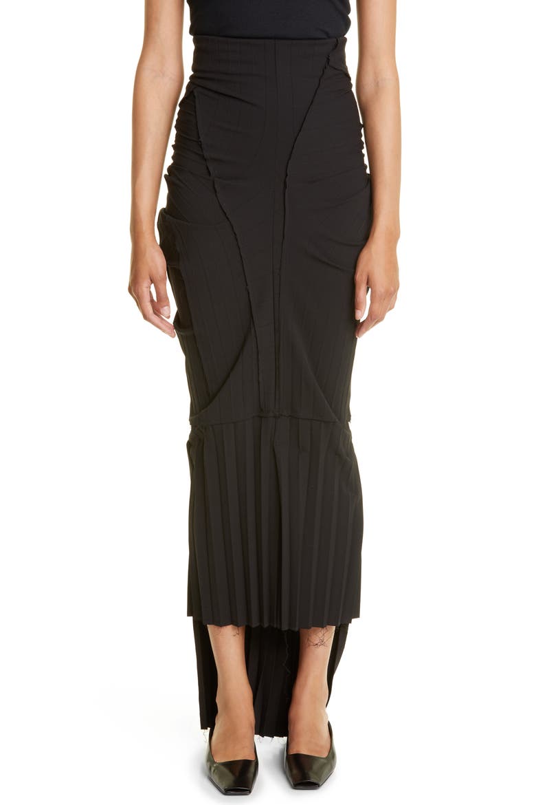 Patched Raw Seam Pencil Skirt, Main, color, BLACK