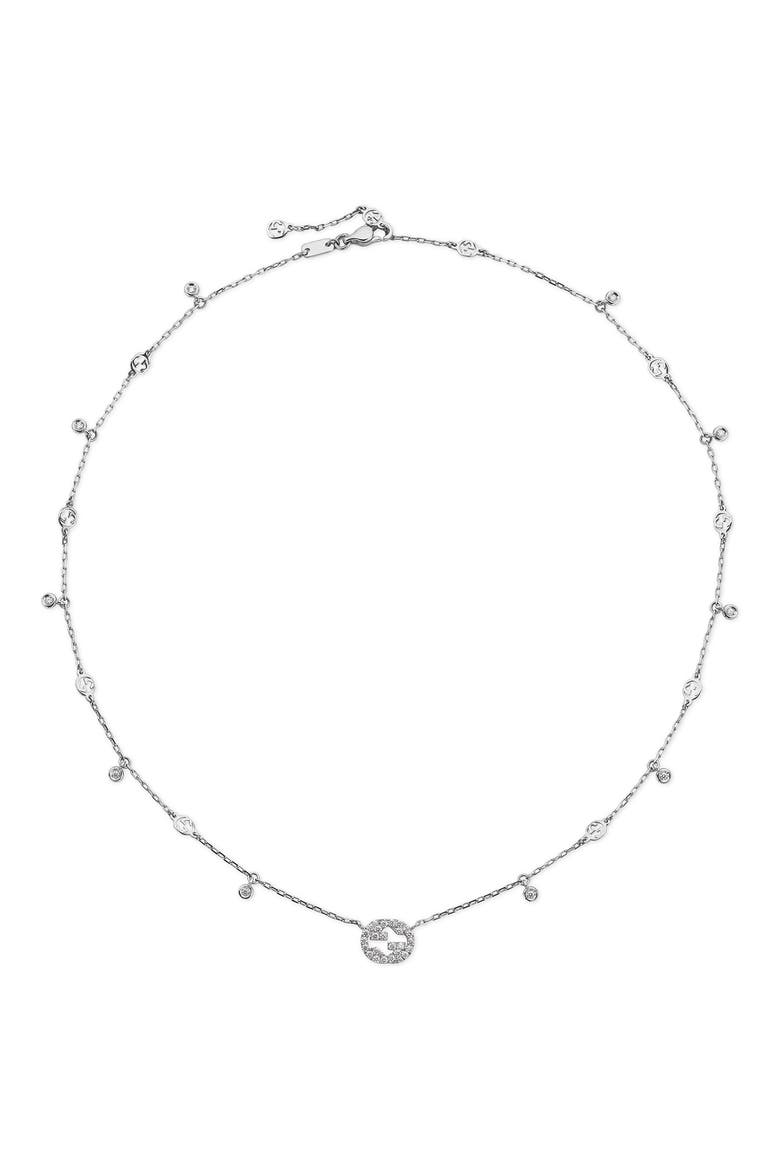 Interlocking-G Diamond Pendant Necklace, Main, color, WHITE GOLD