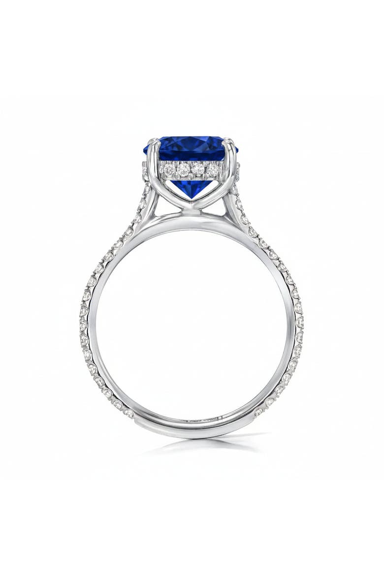 Round Lab Blue Sapphire & Diamond Solitaire Ring 14K, Alternate, color, 3.91ct/White Gold