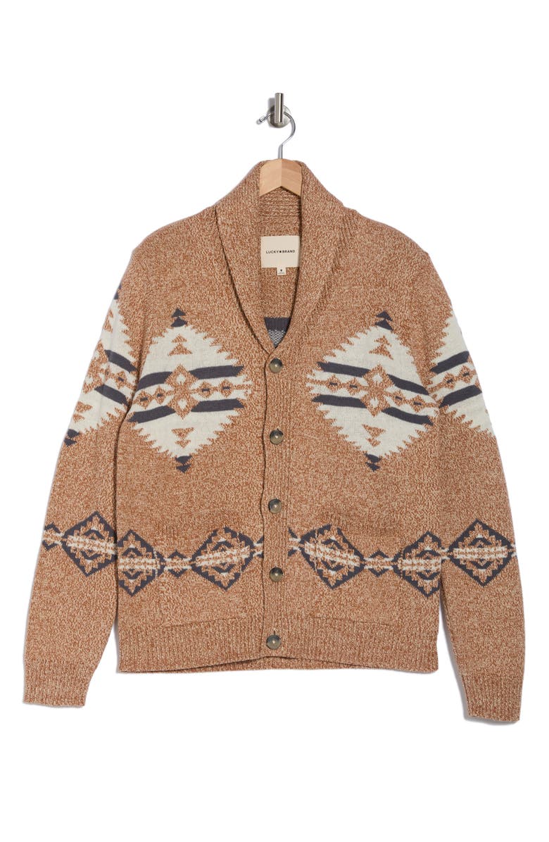 Lucky Brand Marbled Jacquard Shawl Cardigan, Alternate, color, 