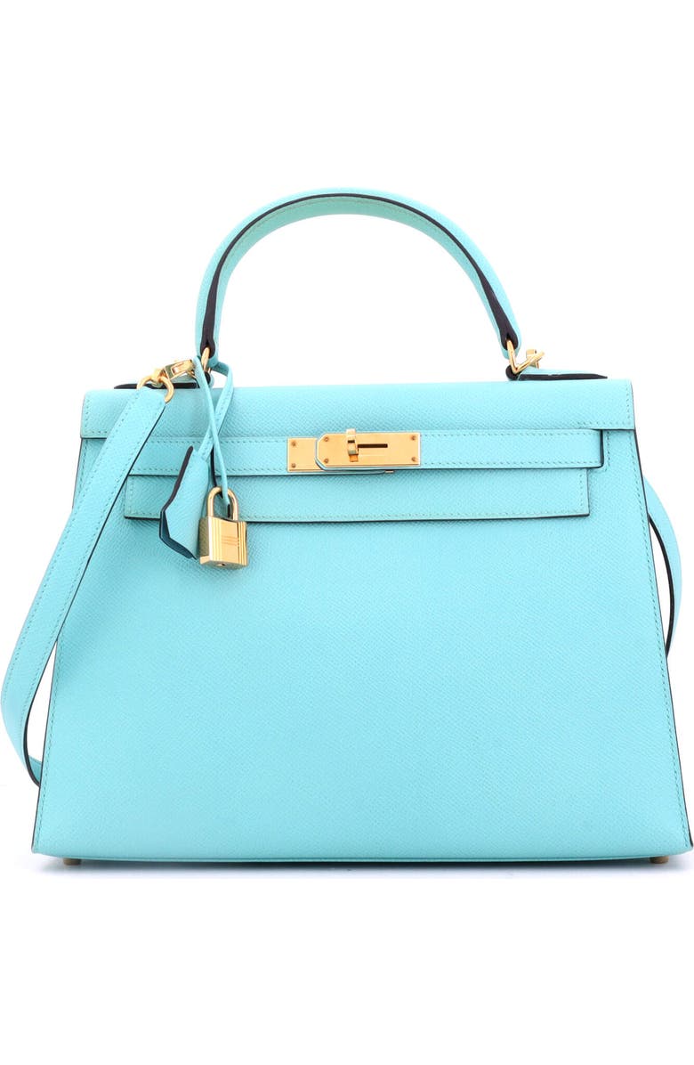 Pre-Owned Hermes Kelly Handbag Blue Epsom with Gold Hardware 28, Main, color, Bleu Atoll