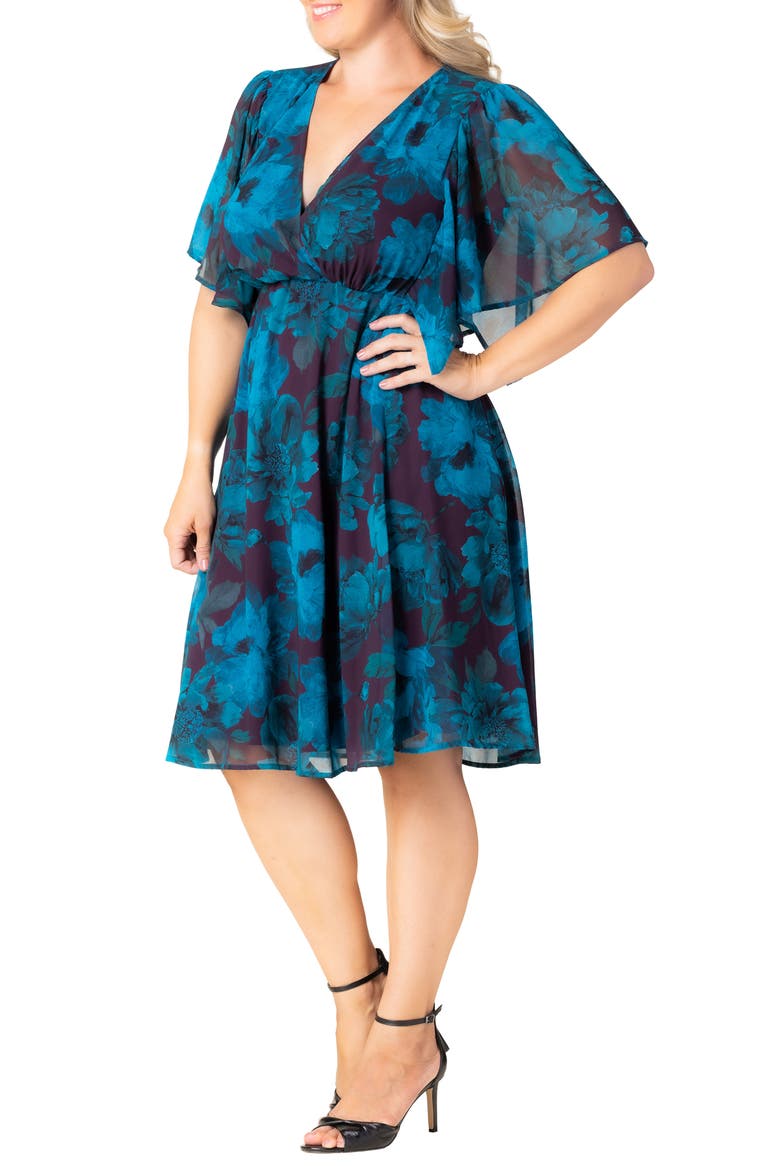 Florence Flutter Sleeve Dress, Alternate, color, TEMPTING TEAL FLORALS
