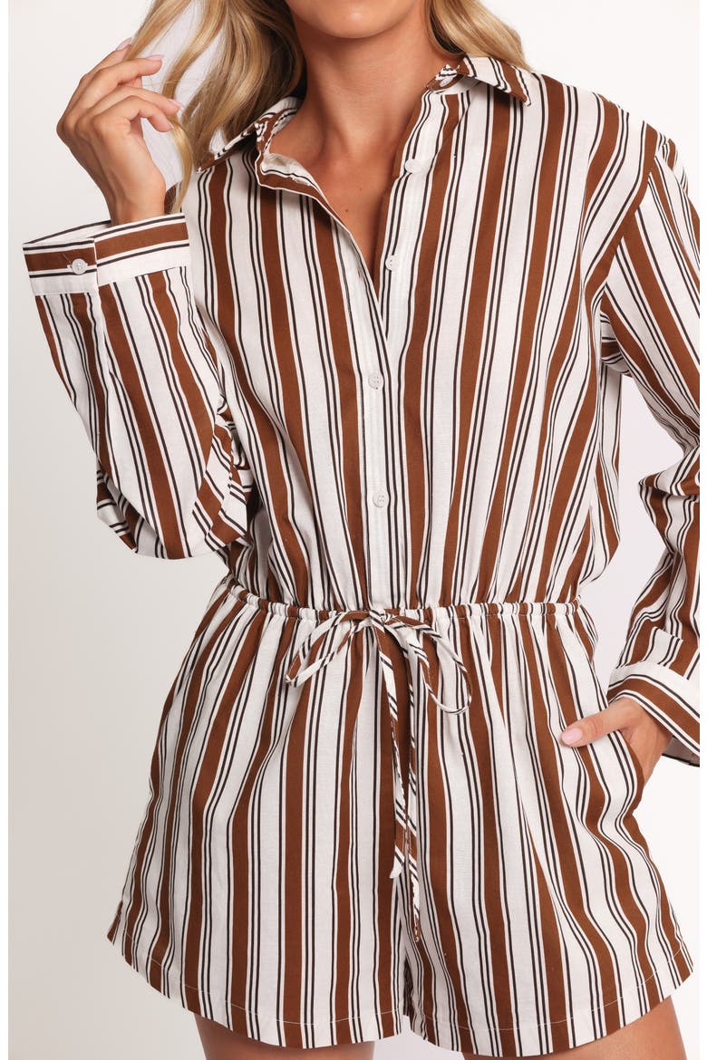 Beau Stripe Long Sleeve Cotton & Linen Romper, Alternate, color, CHOCOLATE STRIPE