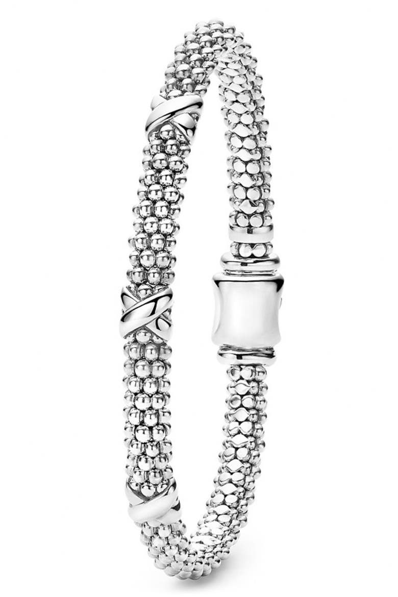Three-Station X Caviar Bracelet, Alternate, color, STERLING SILVER