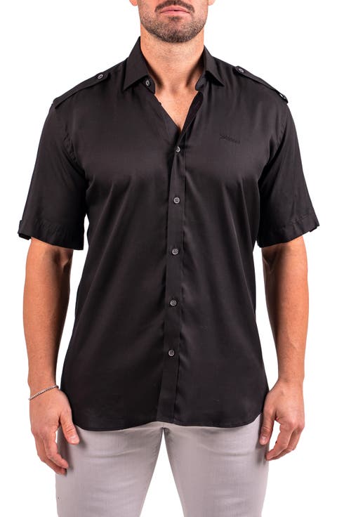 Munich Resistance0174 Black Short Sleeve Button-Up Shirt