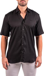 Maceoo Munich Resistance0174 Black Short Sleeve Button-Up Shirt