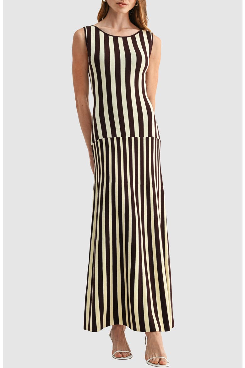 Striped Sleeveless Knit Midi Dress, Main, color, CREAM BLACK STRIPE