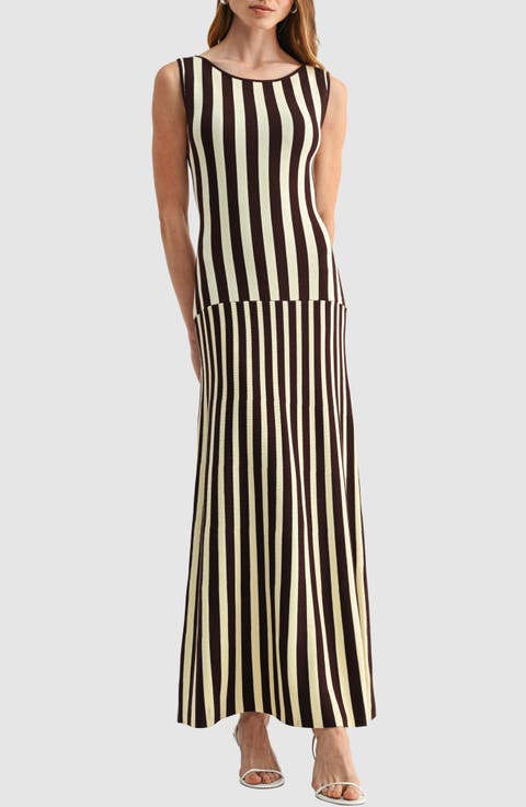 Striped Sleeveless Knit Midi Dress