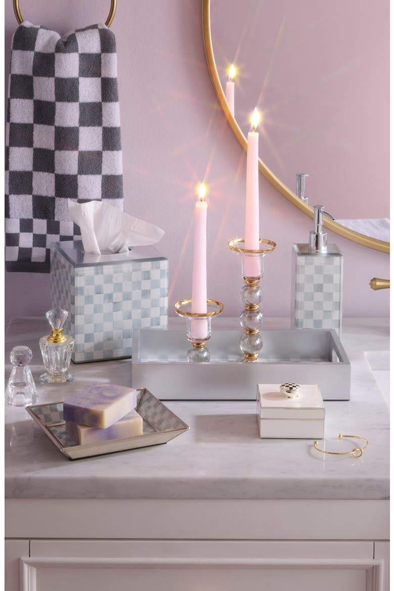 Sterling Check Small Glass Candleholder, Alternate, color, STERLING