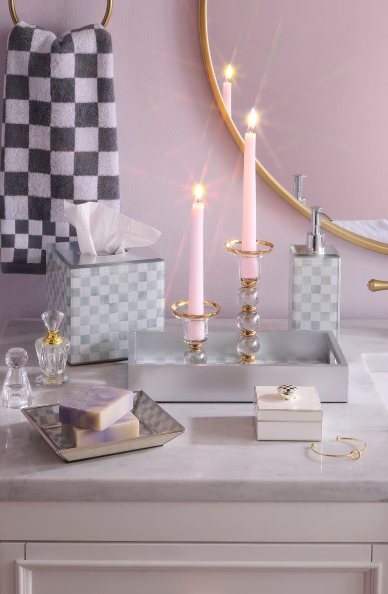 MACKENZIE CHILDS Sterling Check Large Glass Candleholder, Alternate, color, Sterling