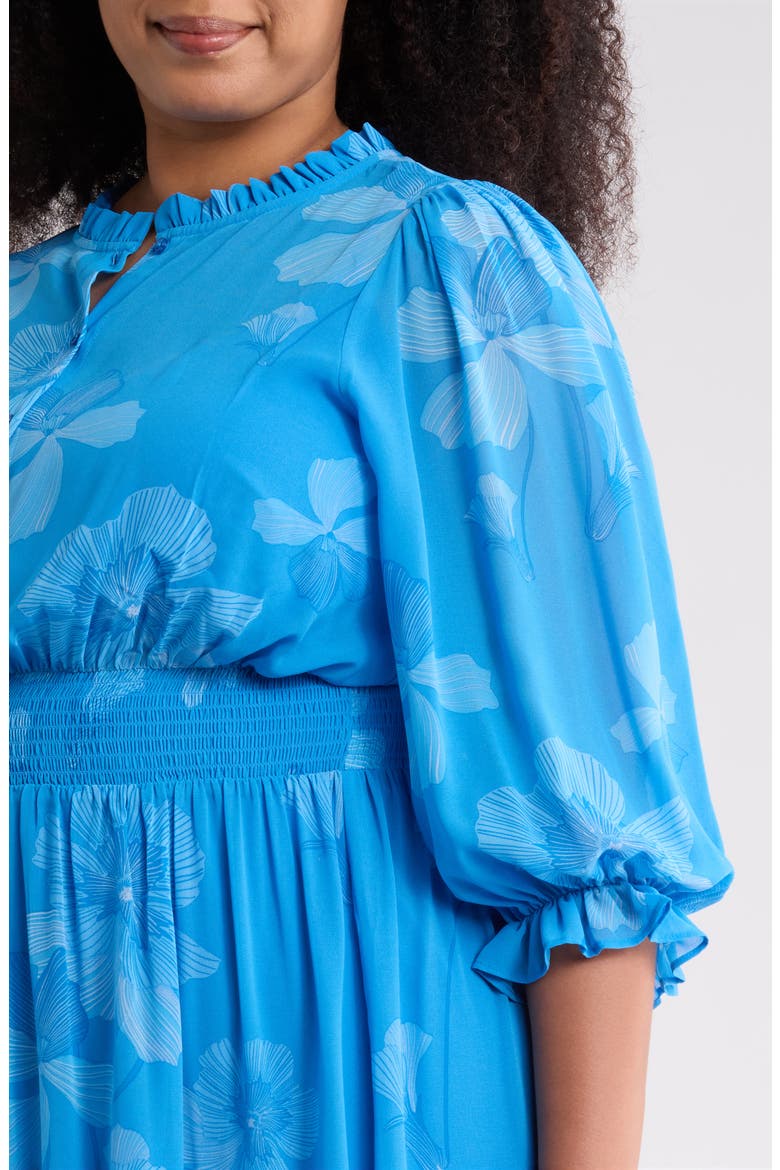 Surf Blossom Irene Smocked Midi Dress, Alternate, color, BLUE WHITE