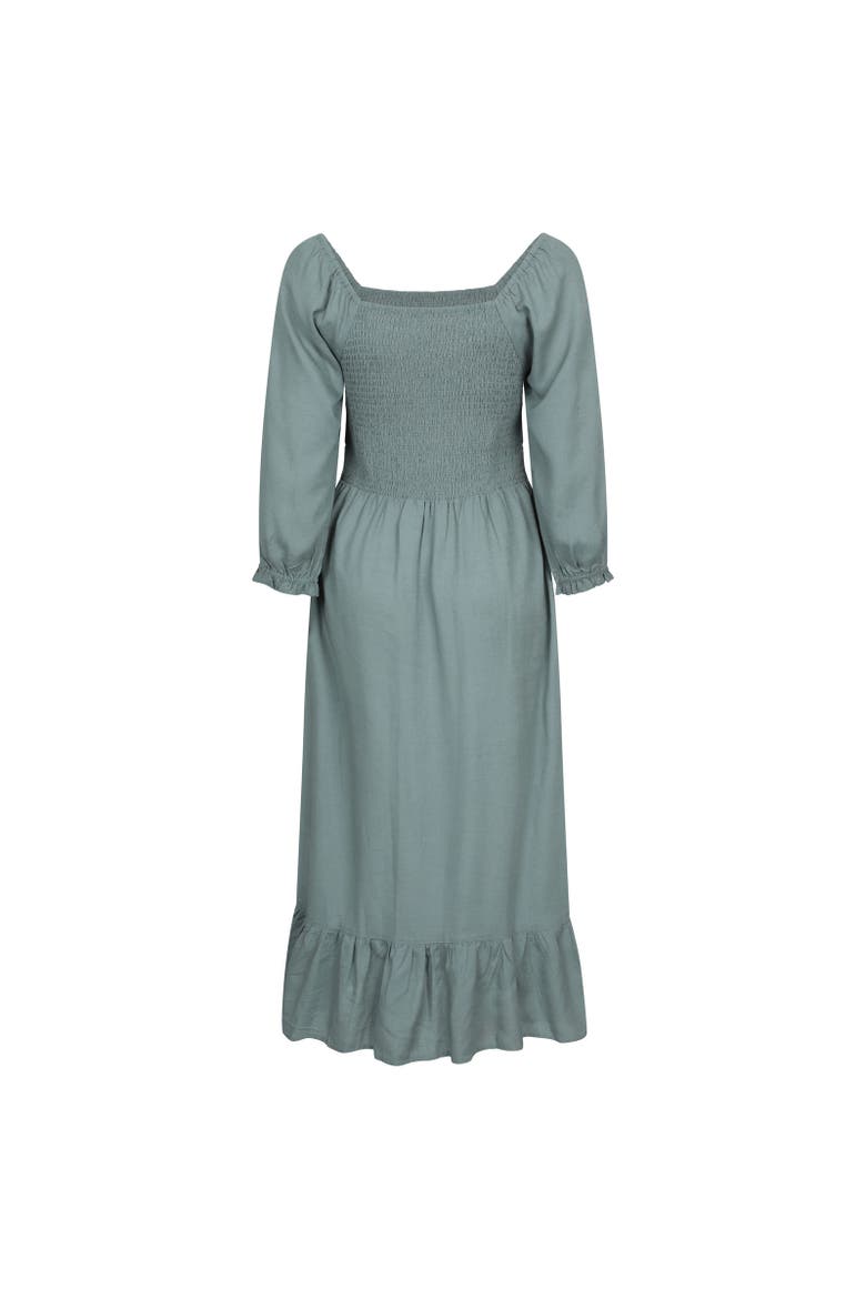 Cadiz Shirred Long-Sleeved Midi Dress, Alternate, color, Khaki Green