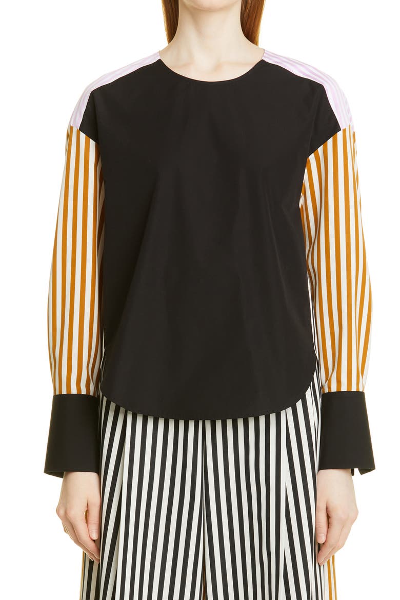 Ellis Mixed Stripe Cotton Top, Main, color, BLACK STRIPE COMBO
