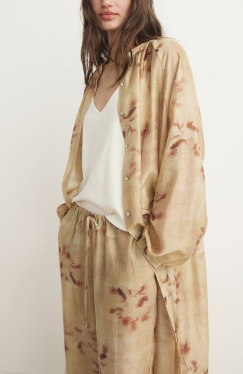 Mango Leaf Print Wide Leg Drawstring Pants In Brown