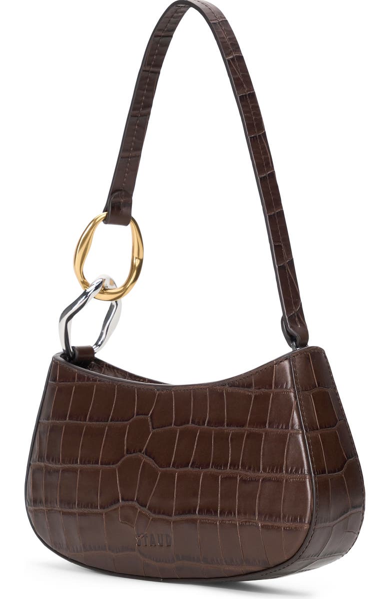 STAUD Ollie Leather Shoulder Bag, Alternate, color, Espresso Croco