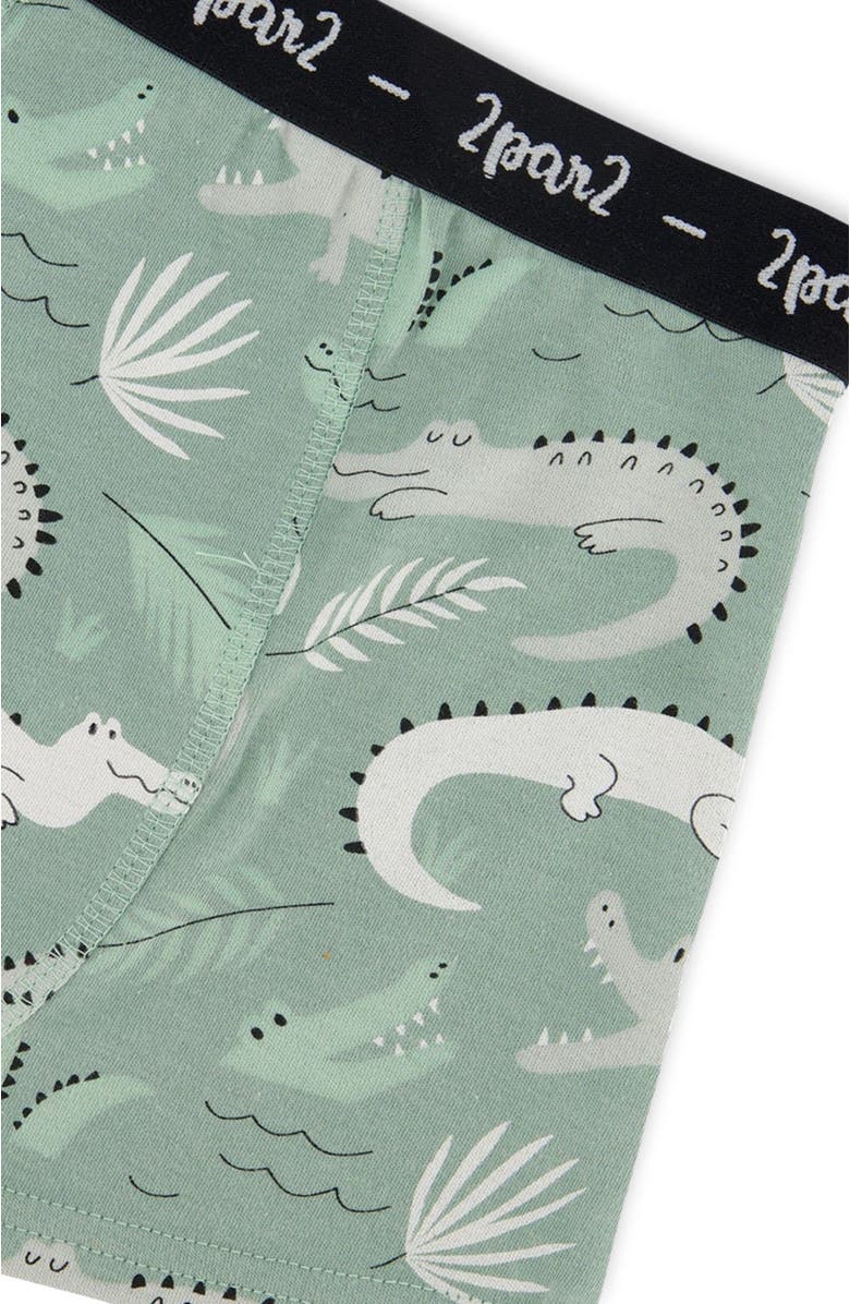 Deux par Deux Boy's Printed Organic Cotton Boxer Shorts Light Sage And Gray Crocodile, Alternate, color,