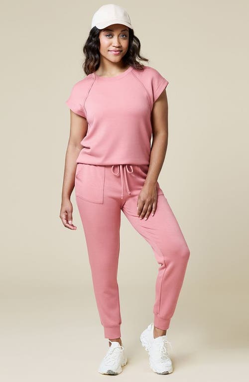 Softies Athleisure Puredream Short Raglan Crew Neck Jogger Set In Copper Rose