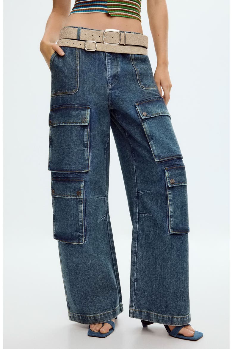 Wide Leg Cargo Jeans, Main, color, BLUE