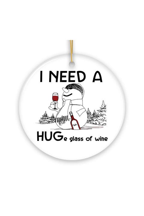 Snowman Huge Glass Of Wine Funny Ceramic Ornament