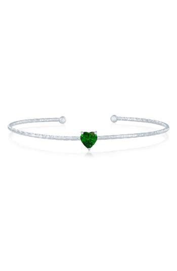 Simona Birthstone Cubic Zirconia Heart Open Cuff Bracelet In Green