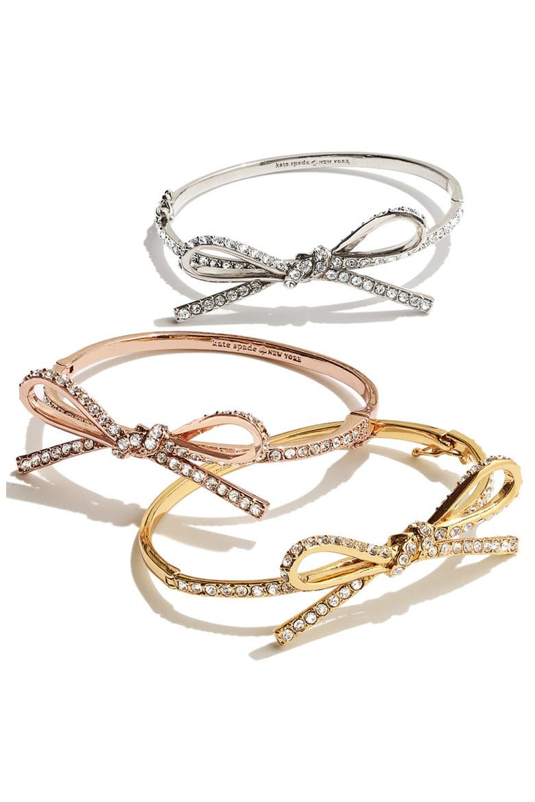 'skinny mini' bow bangle, Alternate, color, ROSE GOLD/ CLEAR CRYSTAL