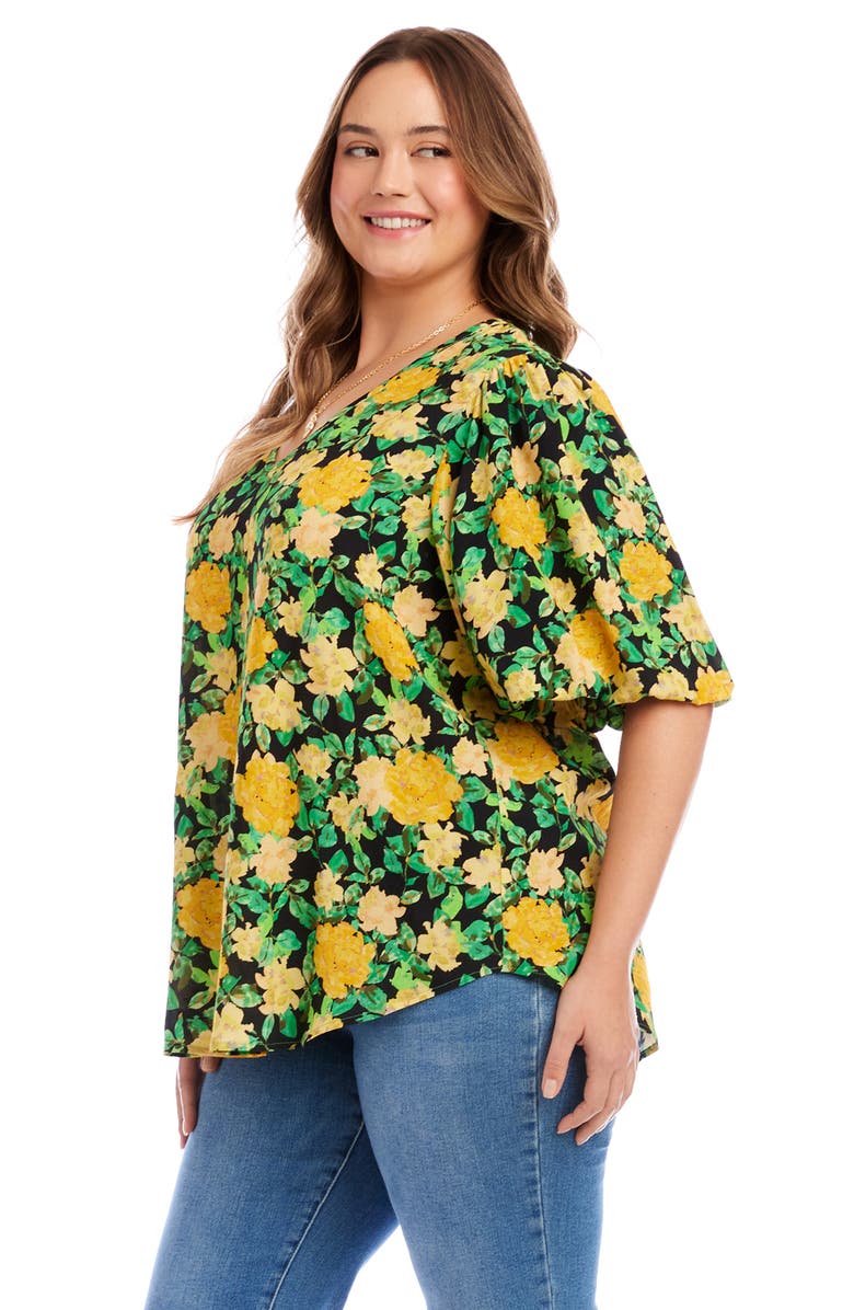 Karen Kane Floral Puff Sleeve Crepe Top, Alternate, color, Floral
