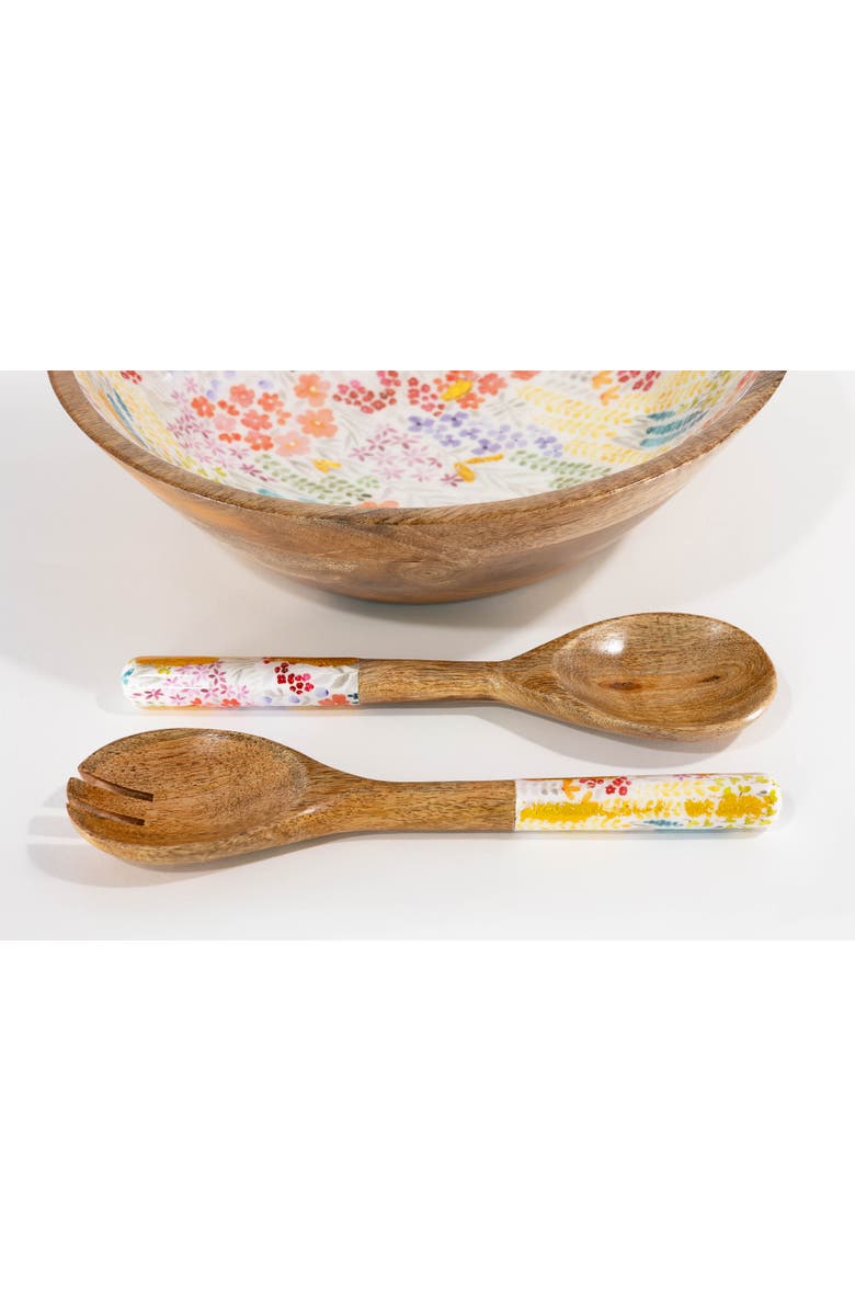 Jeanne Fitz Large Floral Gold Foil Bowl and Salad Servers Set, Alternate, color, Multi And Brown