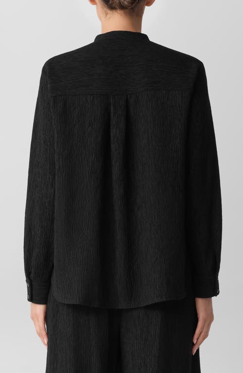 Eileen Fisher Crinkled Mandarin Collar Button-up Shirt In Black