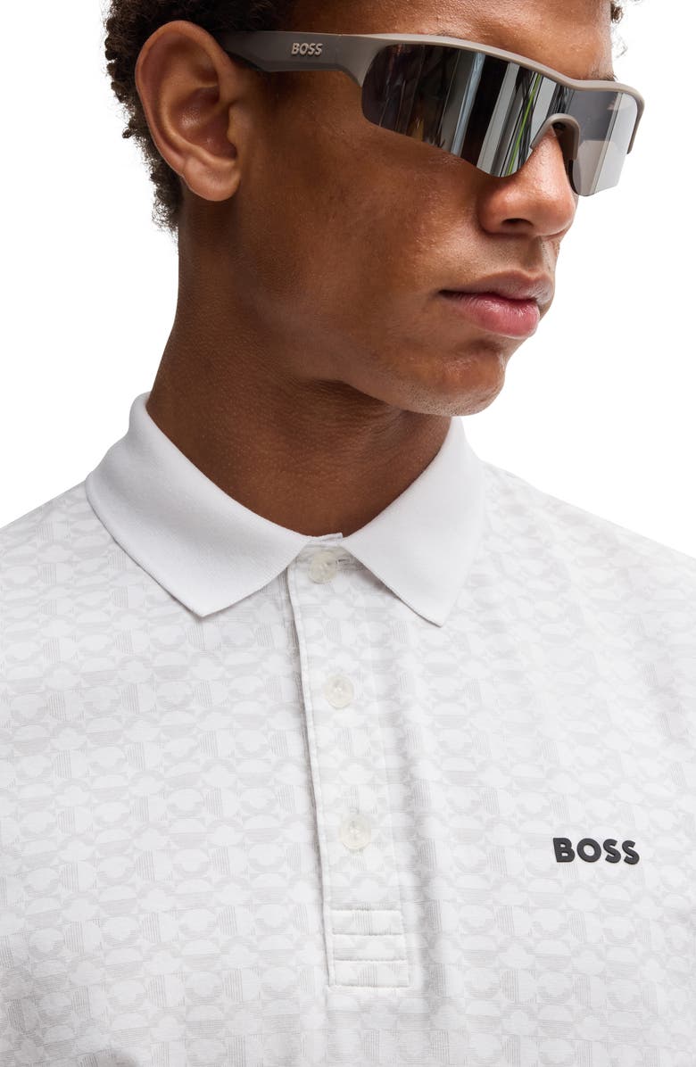 BOSS Paddy Geo Print Cotton Polo, Alternate, color, White