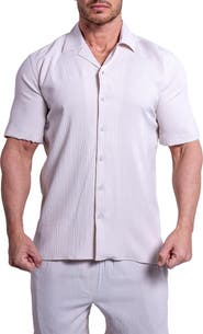Maceoo Everyday Cream White Short Sleeve Button-Up Shirt