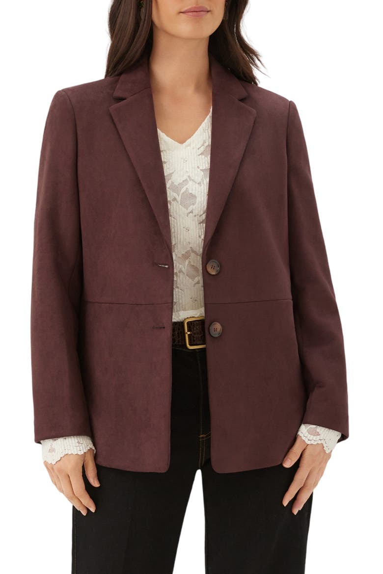 Faux Suede Blazer, Main, color, WINE
