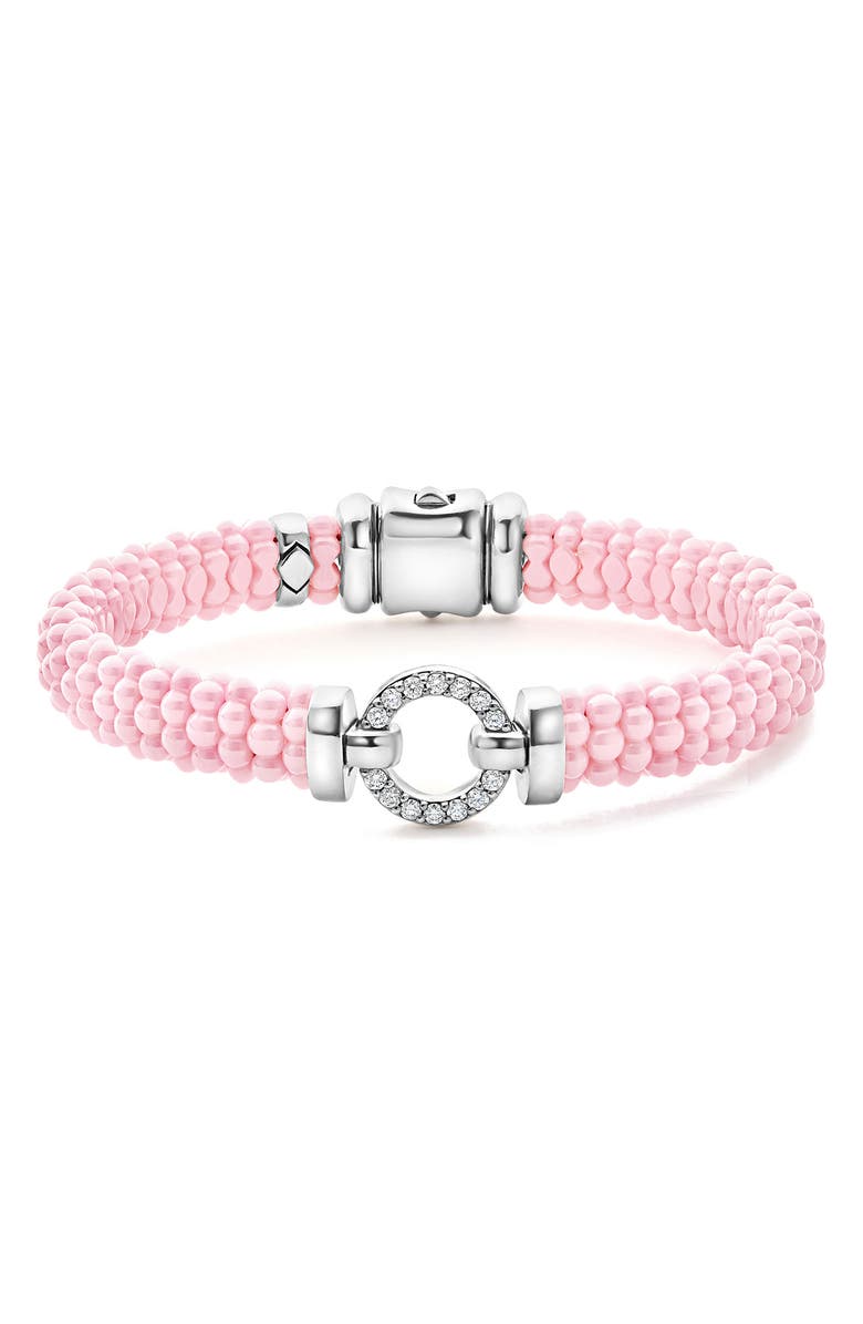LAGOS Pink Caviar Ceramic Bead Pavé Diamond Bracelet, Main, color, Pink