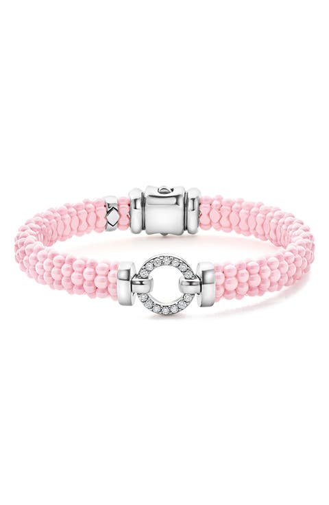 Pink Caviar Ceramic Bead Pavé Diamond Bracelet